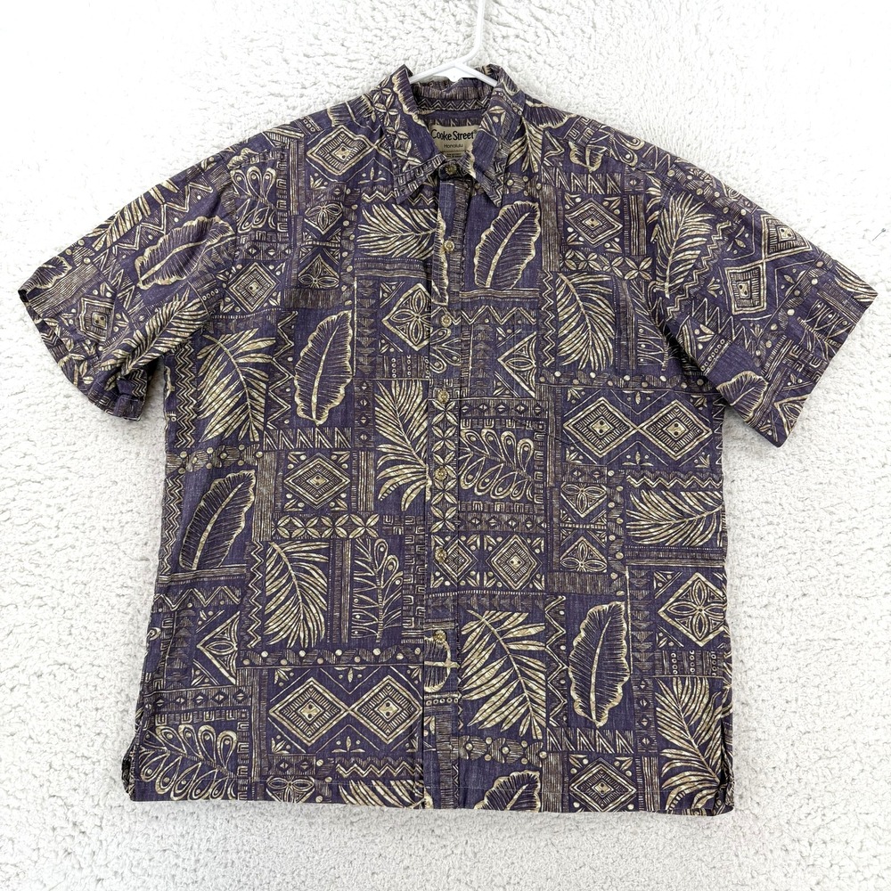 VTG Cooke Street Shirt Mens Large Purple Floral Hawaiian Short Sleeve Button USA
